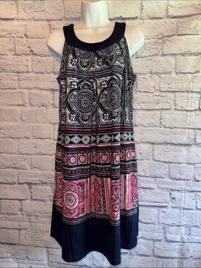 Enfocus Studio Black & Pink Printed Sleeveless Midi Dress
